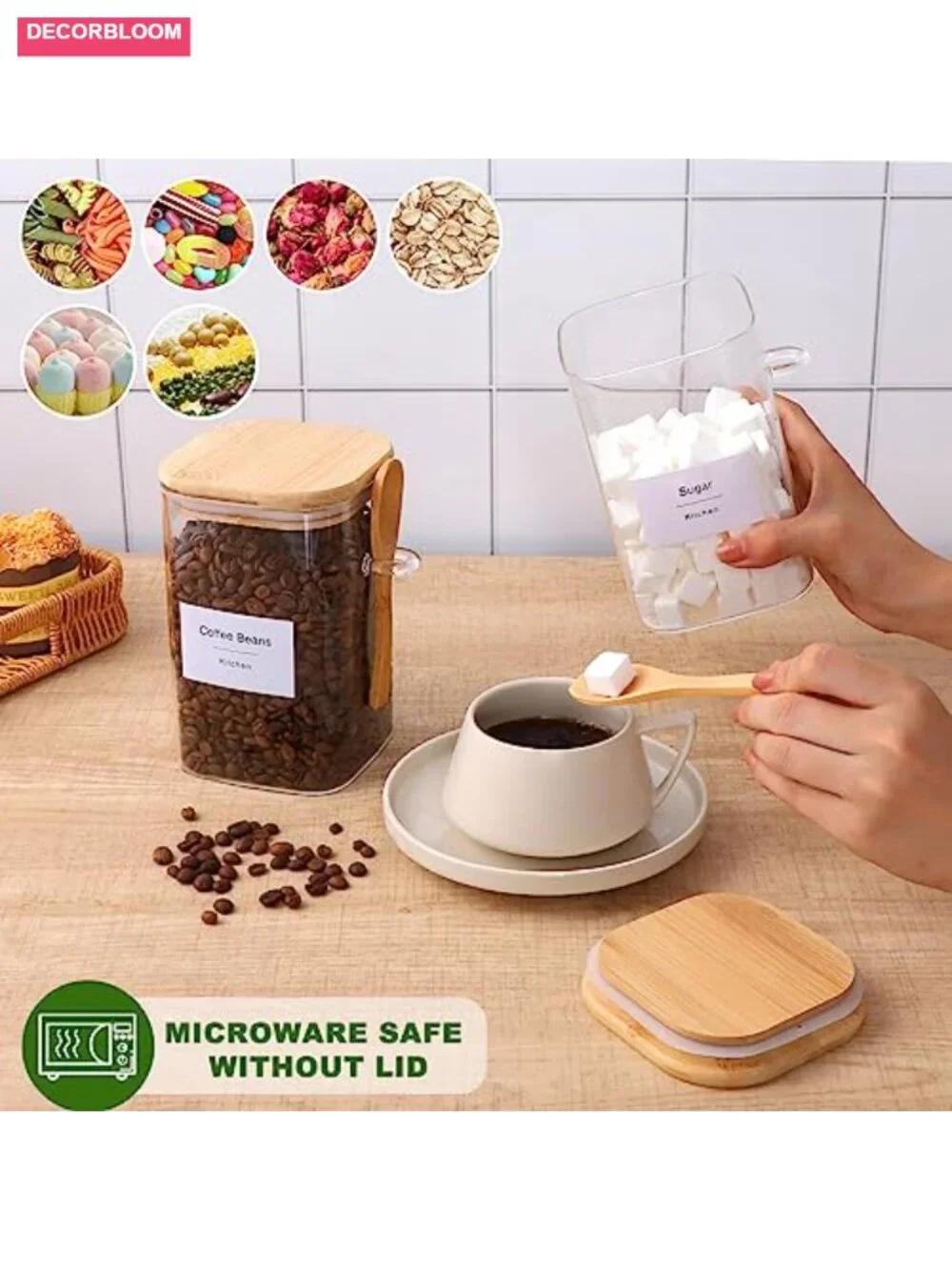 34 oz Glass Jar with Bamboo Lid and Spoon, Airtight Canister Set of 2 for